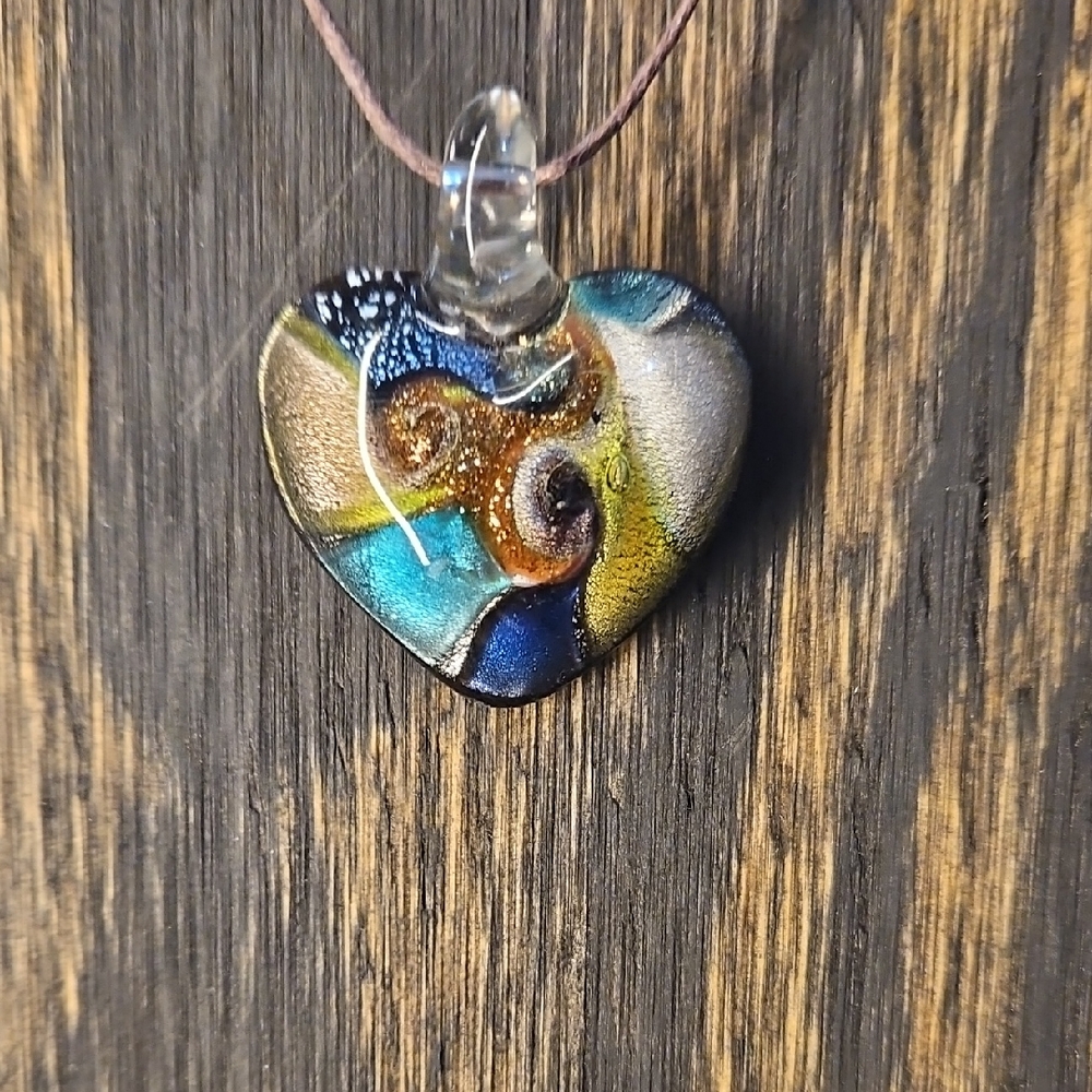 Murano Glass Heart Multi Color Pendent With Adjustable Necklace 20 To 30 Inches
